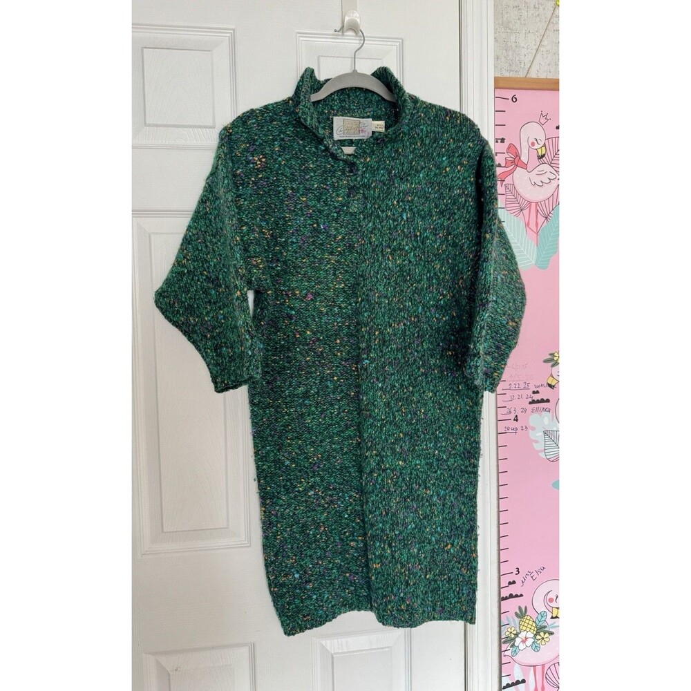 VTG Christopher Fischer Wool Heave Knitted Green Blue Dress Sweater S/M
